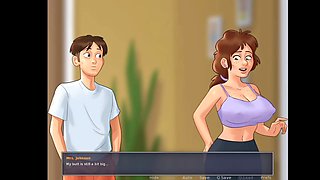 Stepson fantasizes about his landlady's enormous boobs during summertime saga