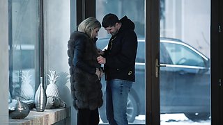 The sizzling blonde, Shona, takes this massive phallus deep into her constricted backside!