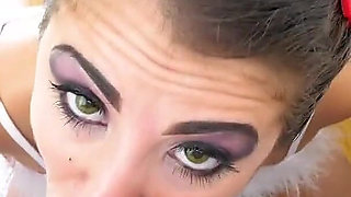 Sweet teen Gia Love POV no hands bj and cum swallow