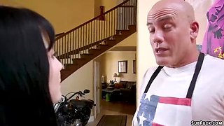 Stepdad anal fucks goth teen and wife in hardcore family threesome