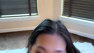 asian babe giving gym buddy sloppy blowjob and doggystyle CUMSHOT IN MOUTH