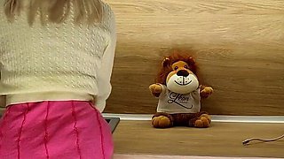 Cute Beauty College Cheerleader in a Pink Short Miniskirt Flashes Pussy After Taking Her Cotton Panties