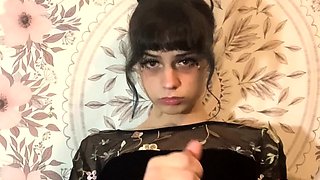 Brunette Tranny jerking in hard dick in solo Webcam
