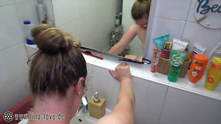 Family Quickie in the Bathroom, Stepbrother Also Wants to Fuck Her and Cum All Over Her Tits.