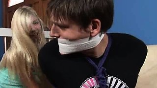 Amazing blonde enjoys fetish BDSM games with a dildo