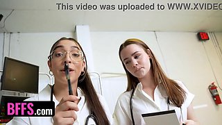 Trio hot therapists take turns bouncing up and down on lucky patient's boner