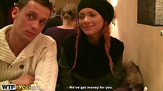 Redhead slut in public toilet fuck