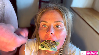 Stuffing dollar bills in Jade Kink wet pussy and facial cumshot