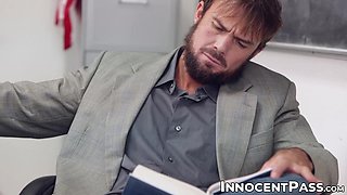 Horny professor Justin Magnum shoots creamy load in the juicy mouth of student Kasey Warner