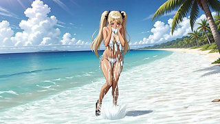 On the Beach with hot Nami - She play with her pussy