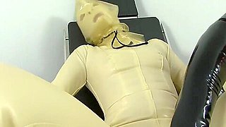 Latex bag breathplay orgasm in the clinic