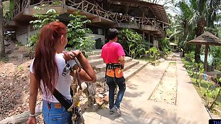 Asian amateur in tight jeans, long locks gets pounded from behind