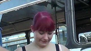 Naughty plumper gets her ass fucked in an abandoned bus