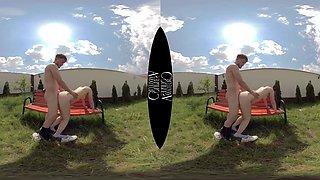 Petite Step Sis Couple's Wild Public Passion on Bench