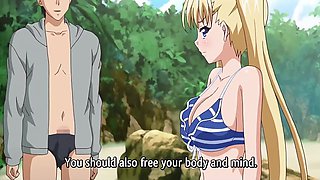 Hentai 'Oni- Hichi', Ep.1: Sexy Buxom Blonde Airi Enjoys Sneaky Sex On the Beach With Her Stepdad