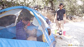 Jojo Kiss and Karlee Grey have threesome fun in the tent