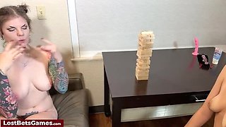 Hot Lesbian Truth or Dare Jenga Game with Daphne Brooks - Strip Tease & Wild Kissing
