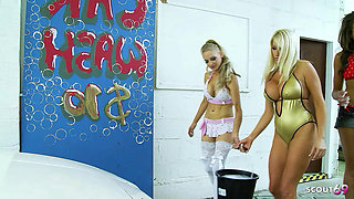 Lesbian Group Sex in Car Wash with Toys and Big Tits