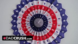 Insane daughter-in-law does a tiny strip taunt for her stepdaddy to celebrate independence day