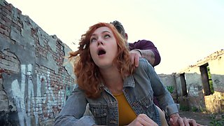 Redhead Cherry Candle with hot ass sucking a dick in POV