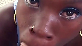 Petit ebony teen Temple Welch POV blowjob and cum swallow