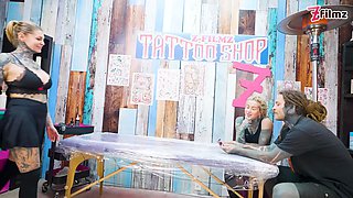 Big Dicks with Couple Inked Foursome Merry Gets Tatted