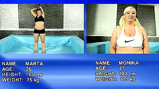 Fat Marta vs Monika wrestling and loosing clothes