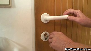 Very old mother in law rides his huge dick