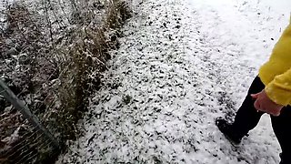 Bouncy Tits Slapped Warm in Snow - Outdoor Public Sex & BDSM Punishment
