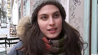 Brunette with enormous natural titties plays solo