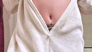 Hot babe with perfect big boobs taking shower