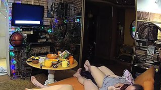 Amateur threesome on hidden cam