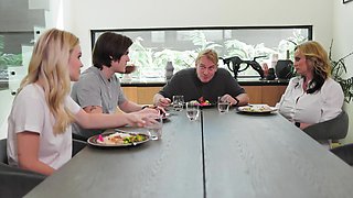 The guy fucks his girlfriend Charlotte Sins on the couch with passion.