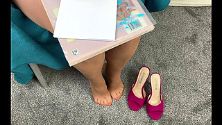 MILF in Used Pantyhose Shows Off Her Big Natural Tits and Feet - Homemade Foot Fetish Fun