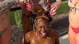 Messy Bean Play Four Hot Girls Squish Beans All Over Their Curves and Dare You to Lick Them Clean