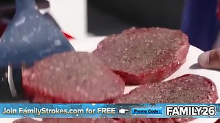 Stepmom & Stepdaughter Share Big Cock - Family BBQ Blowjob & Fucking