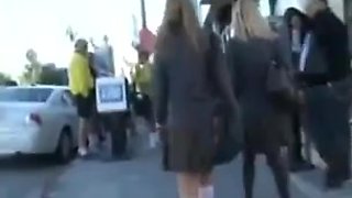 Teen girl fucks an Asian man in a school bus