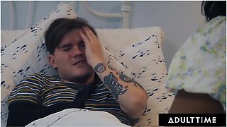 Caring Milf Catches Injured Stepson Struggling To Masturbate & Helps Him