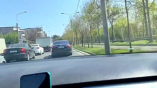 Almost caught! He jerks off in traffic in front of me, I love watching. Big cumshot! Part 1