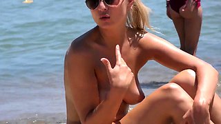 Gorgeous blonde Topless Beach Voyeur Public Nude boobs