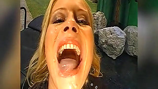 Busty Blonde Drenched in Massive Bukkake Cumshots