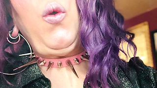 Purple Haired Smoking Goth Tina Snua Smokes Close Up - Coughing Smoke Drifts OMI OME Snap Inhales