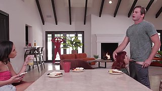 Beautiful woman with long hair Dakota Tyler has a threesome with two lucky men.