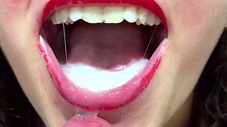 Sexy blow job and close up cum swallow