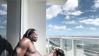 Interracial blowjob outdoors from bikini slut