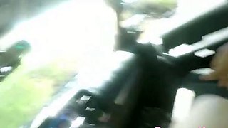 Sexy Brunette Takes Stranger Cock Raw in a Car