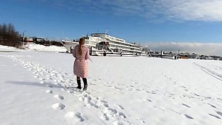 Blonde Russian Amateur Masturbates Outdoors by the River