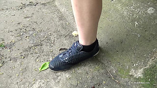 Watch Her Get Naked Outside and Show off Her Natural Unshaven Pussy