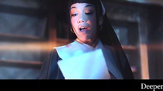 Sexy busty teen nun Kenna James in hardcore BBC interracial gangbang