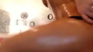 Russian Brunette With Big Boobs Oils Her Body